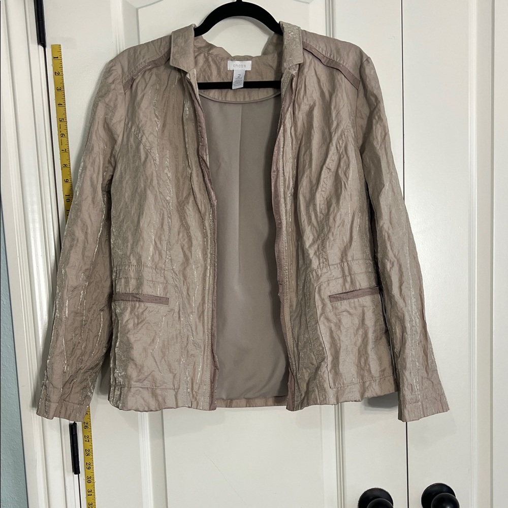 Chico's Light Taupe Shimmer Open-Front Blazer